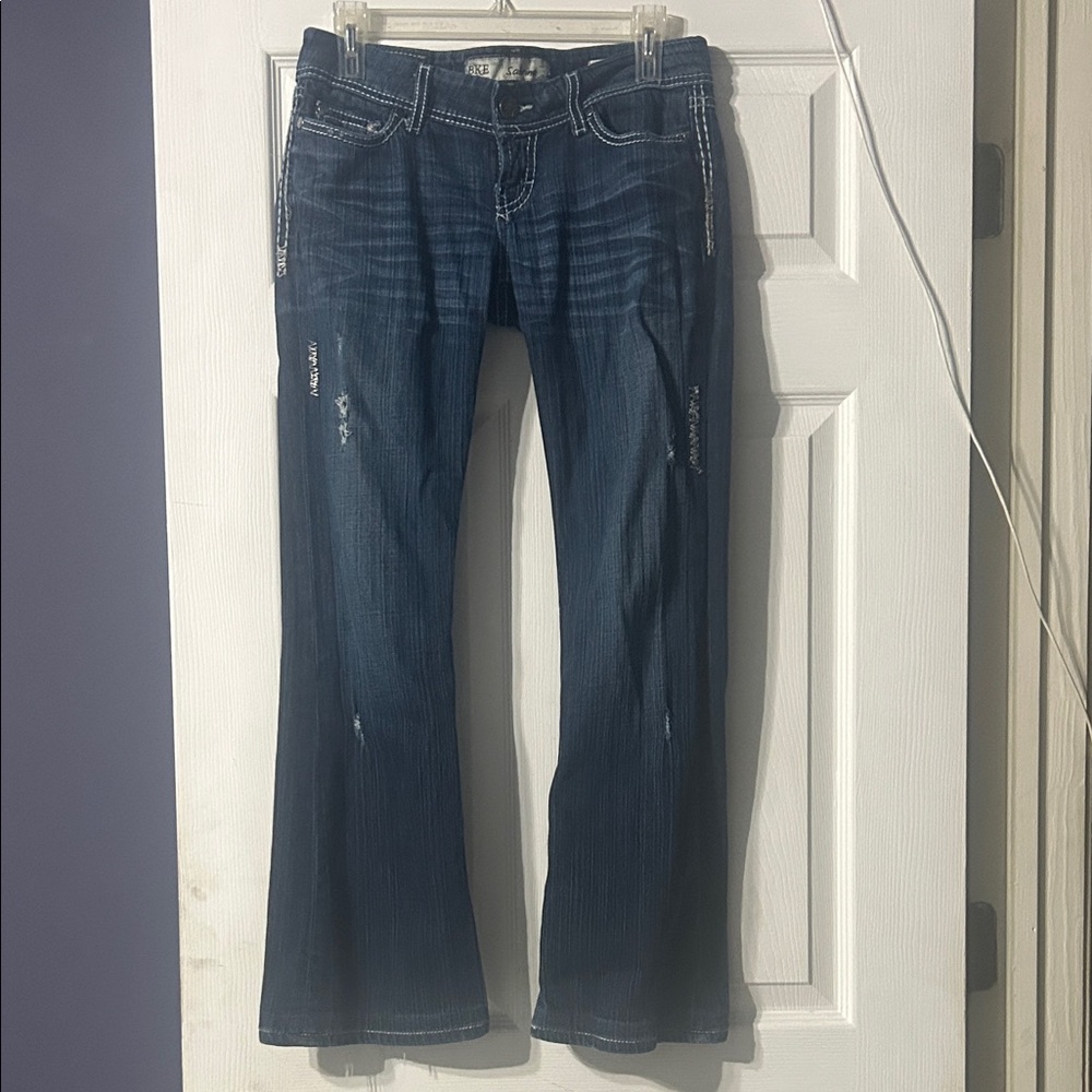 BKE Dark Blue Flare Jeans with Whiskering